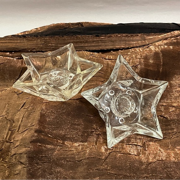 Crystal 5 point star tapered candlestick candleholders lay flat elegant 1’x5’ - Picture 1 of 10